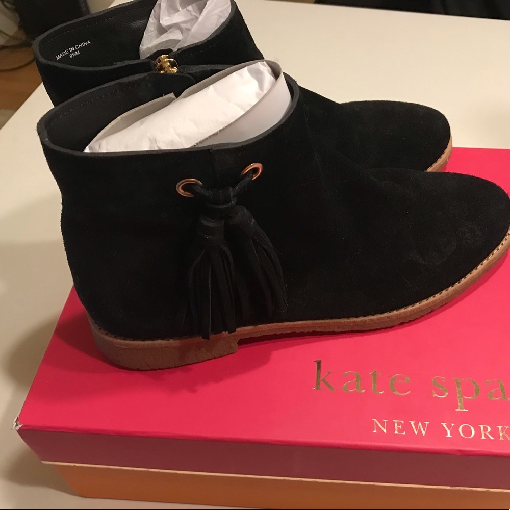 Kate Spade Bellamy Suede Tassel booties black 9.5